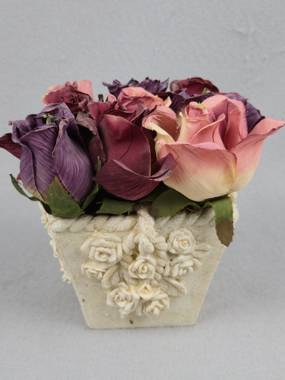 Vintage Hallmark Faux Fabric Rose Resin Planter